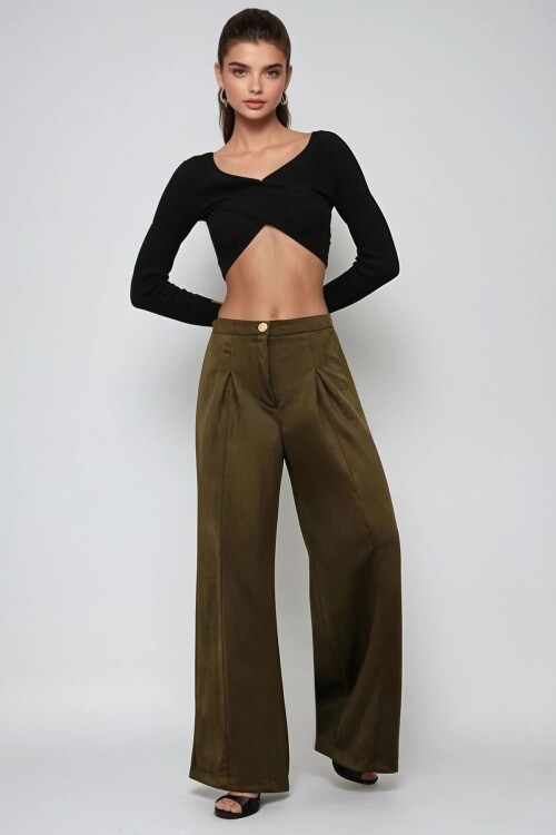 Düğmeli Pileli Palazzo Pantolon