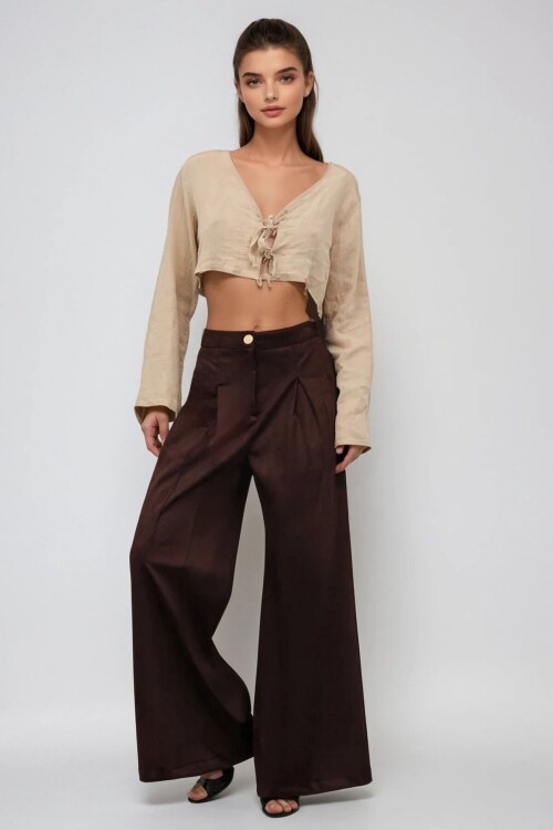 Düğmeli Pileli Palazzo Pantolon