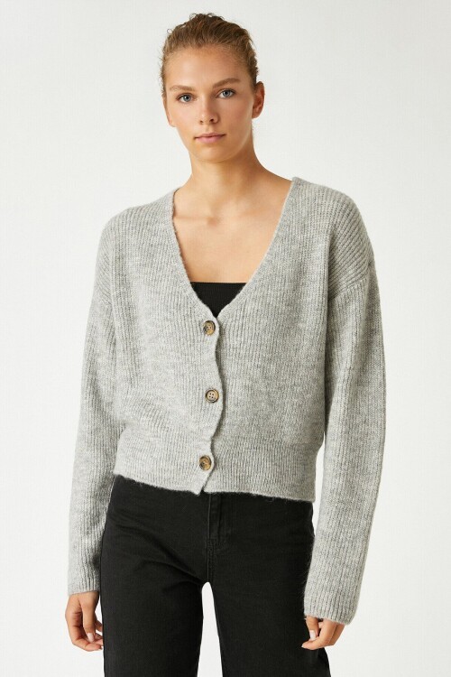 Düğmeli V Yaka Triko Hırka