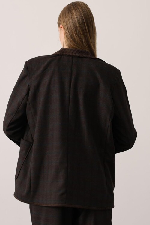 Ekose Desenli Çift Cepli Blazer Ceket