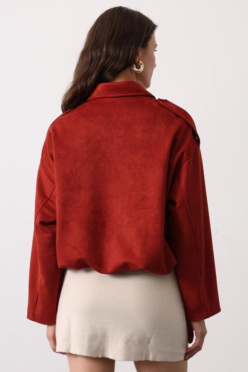 Fermuar Kapamalı Gömlek Yaka Bomber Süet Ceket