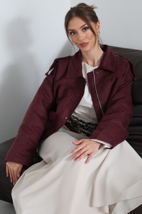 Fermuar Kapamalı Kemer Detaylı Ceket