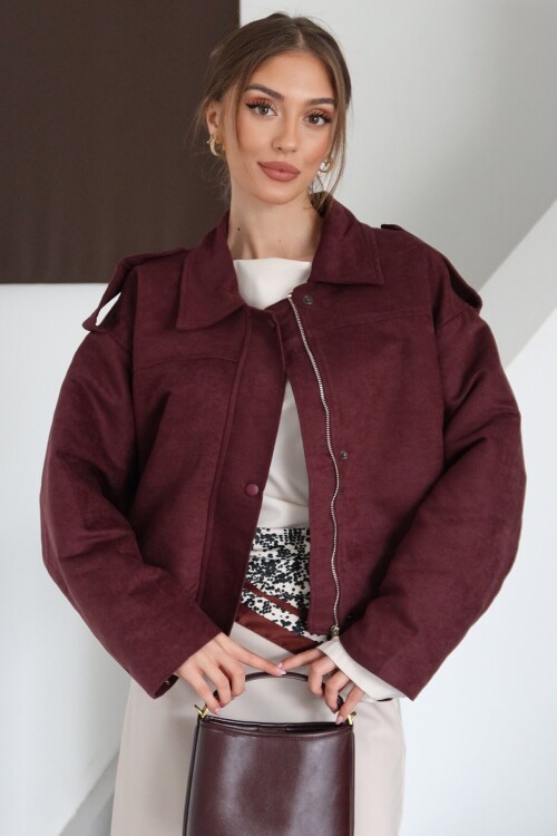 Fermuar Kapamalı Kemer Detaylı Ceket