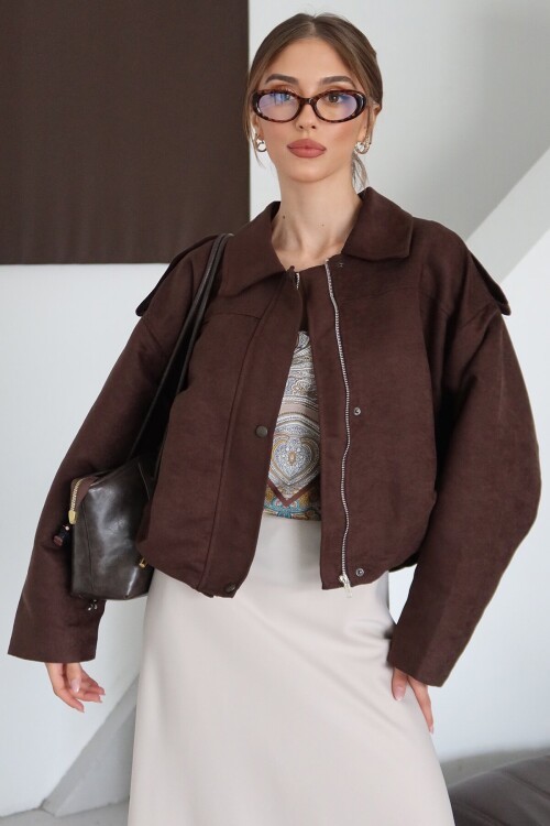 Fermuar Kapamalı Kemer Detaylı Ceket