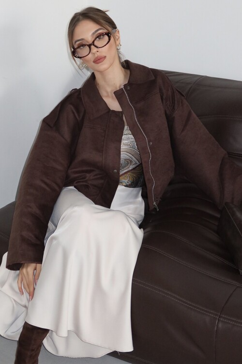 Fermuar Kapamalı Kemer Detaylı Ceket