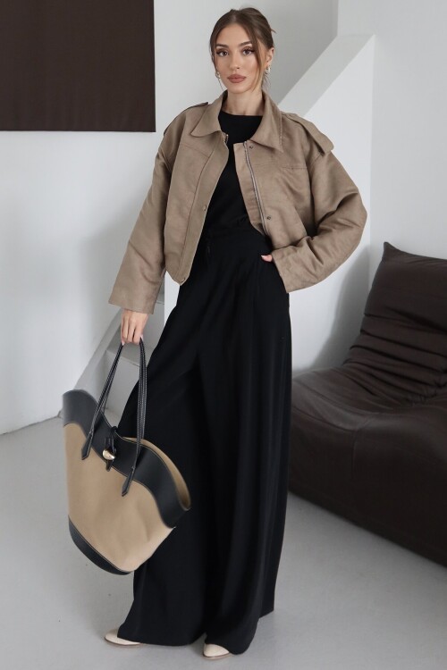 Fermuar Kapamalı Kemer Detaylı Ceket