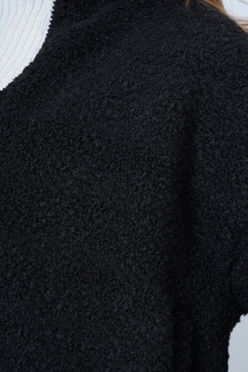 Fermuarlı Peluş Dokulu Kolu Ribanalı Ceket