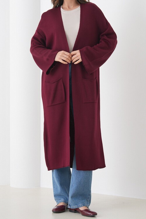 Geniş Kol Çift Cepli Uzun Triko Hırka