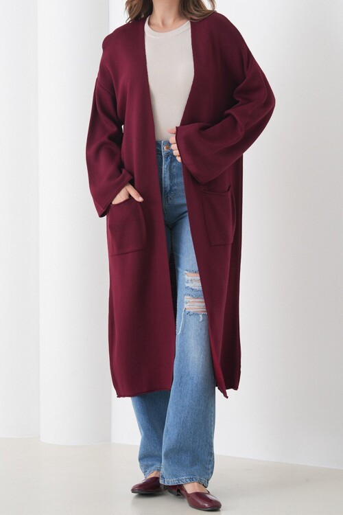 Geniş Kol Çift Cepli Uzun Triko Hırka