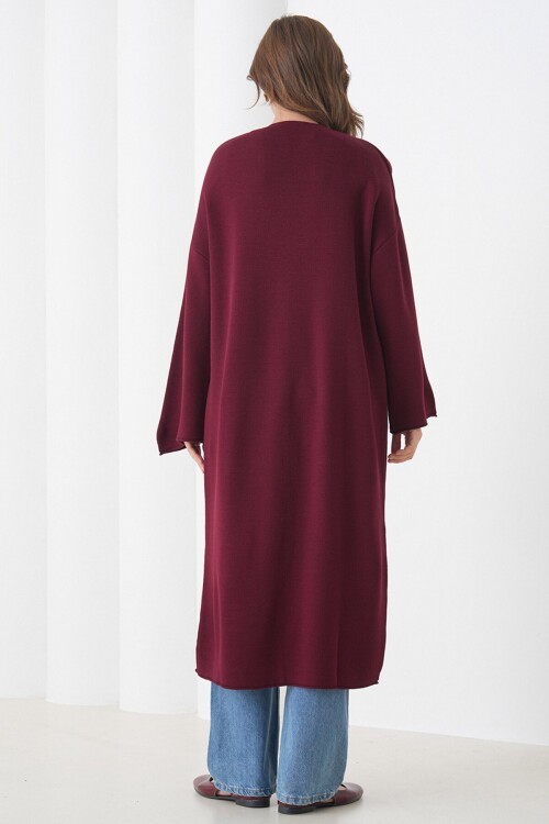 Geniş Kol Çift Cepli Uzun Triko Hırka