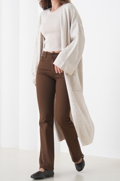 Geniş Kol Çift Cepli Uzun Triko Hırka