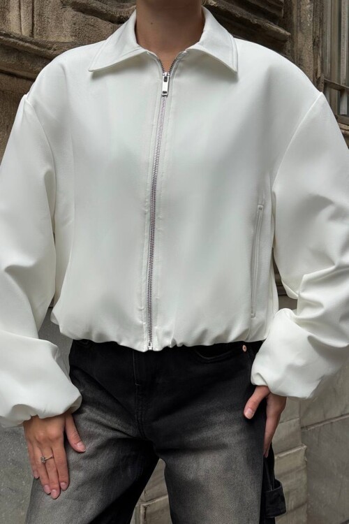 Gömlek Yaka Beli ve Kolları Lastikli Bomber Ceket
