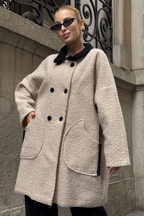 Gömlek Yaka Düğme Kapamalı Kaşe Kaban