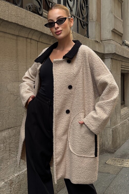 Gömlek Yaka Düğme Kapamalı Kaşe Kaban