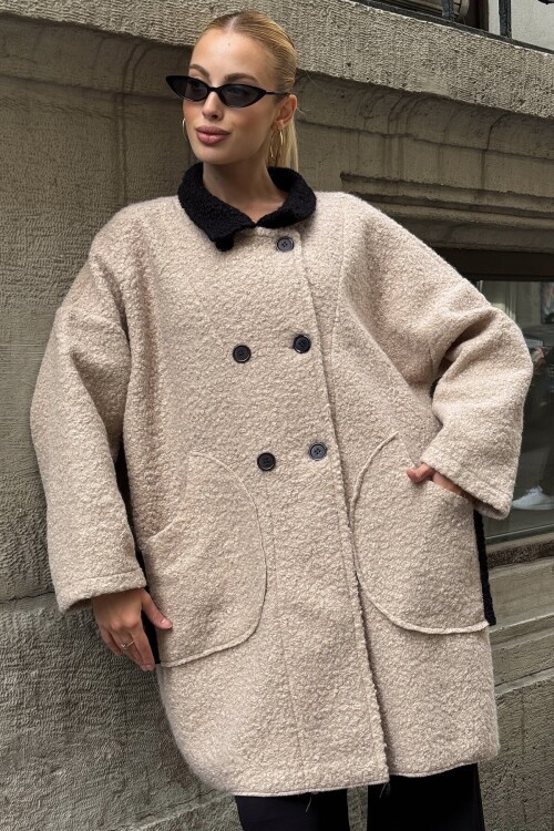 Gömlek Yaka Düğme Kapamalı Kaşe Kaban