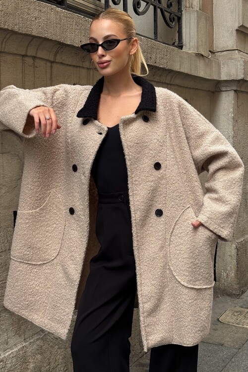 Gömlek Yaka Düğme Kapamalı Kaşe Kaban