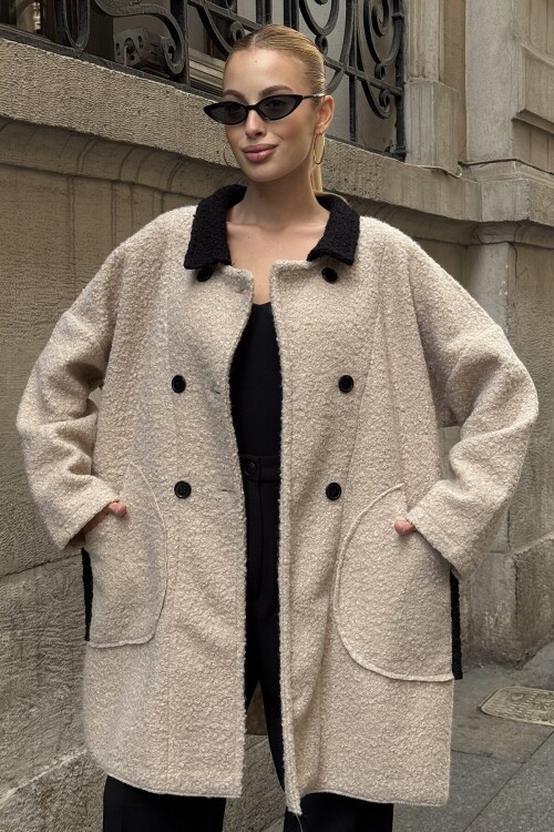 Gömlek Yaka Düğme Kapamalı Kaşe Kaban