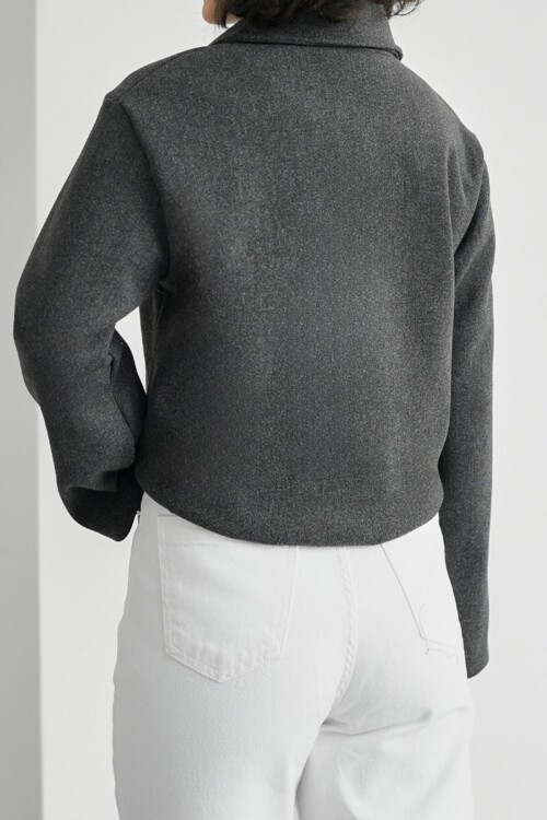 Gömlek Yaka Düğme kapamalı Kısa Kaşe Ceket