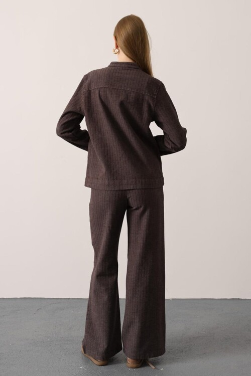 Hakim Yaka Bağcıklı Bluz Ve Beli Lastikli Pantolon Takım