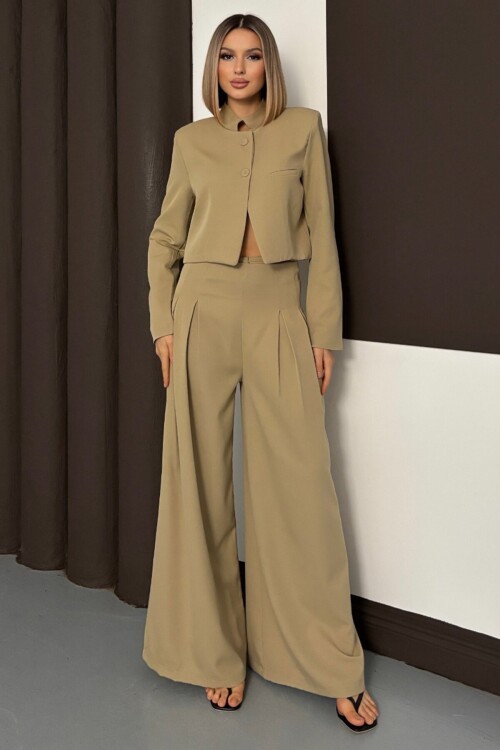 Hakim Yaka Blazer Ceket ve Pileli Palazzo Pantolon Takım