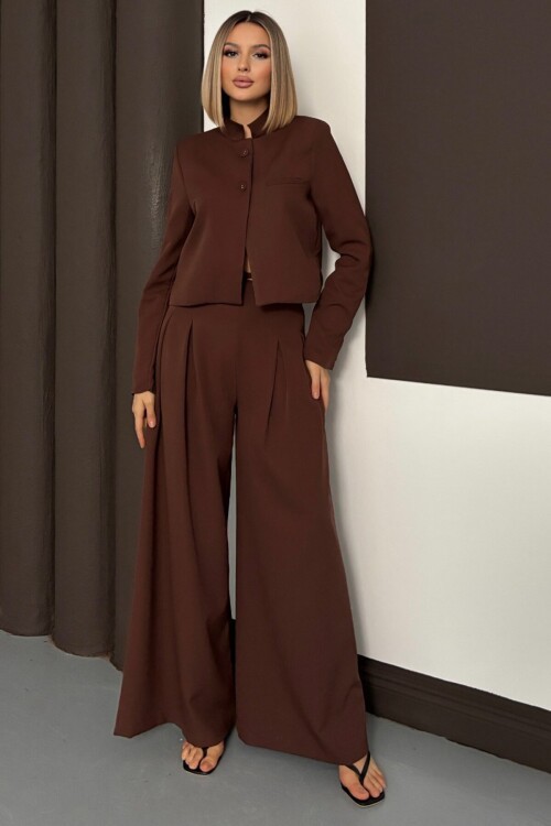 Hakim Yaka Blazer Ceket ve Pileli Palazzo Pantolon Takım