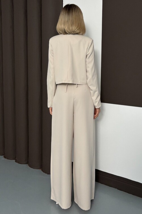 Hakim Yaka Blazer Ceket ve Pileli Palazzo Pantolon Takım