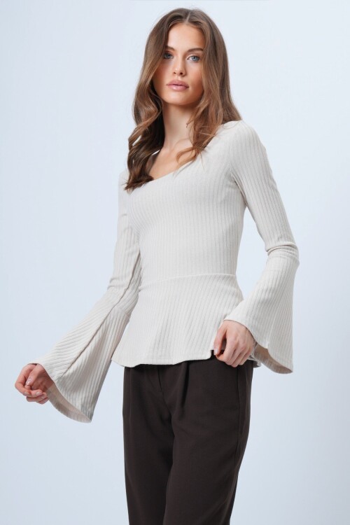 İspanyol Kol Fitilli Triko Bluz