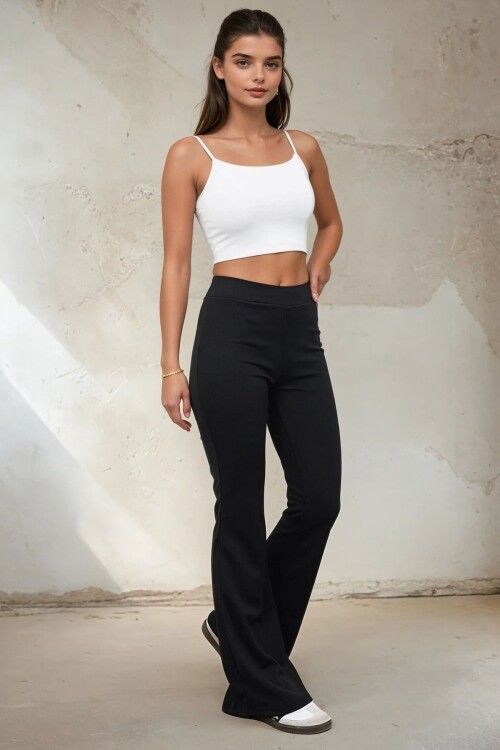 İspanyol Paça Beli Lastikli Scuba Pantolon