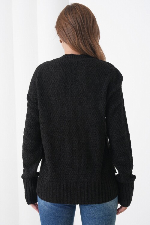 Kalın Örgü Desenli Bisiklet Yaka Triko Kazak