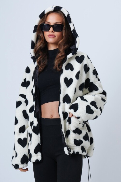 Kalpli Dik Yaka İçi Astarlı Cepli Oversize Peluş Mont