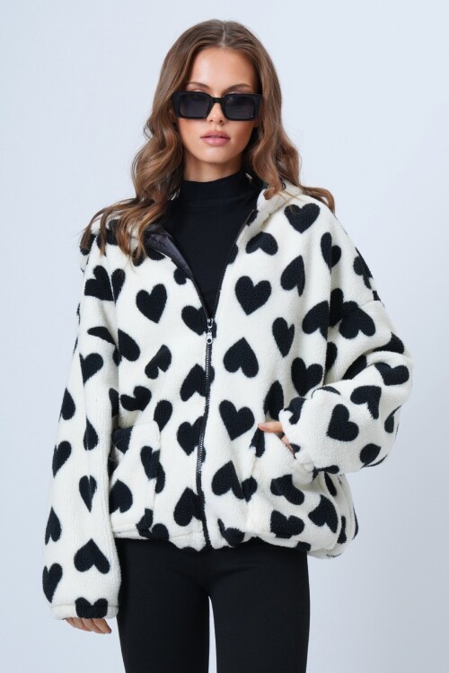 Kalpli Dik Yaka İçi Astarlı Cepli Oversize Peluş Mont