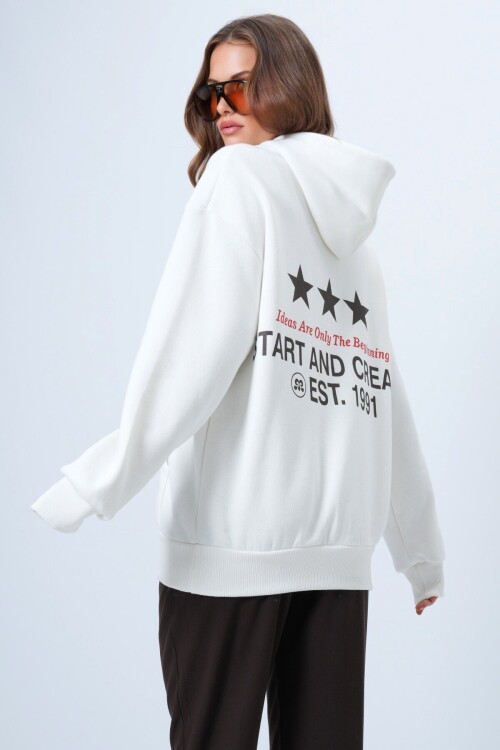 Kapüşonlu Baskılı Kanguru Cepli Uzun Kollu İçi Şardonlu 3 İplik Sweatshirt