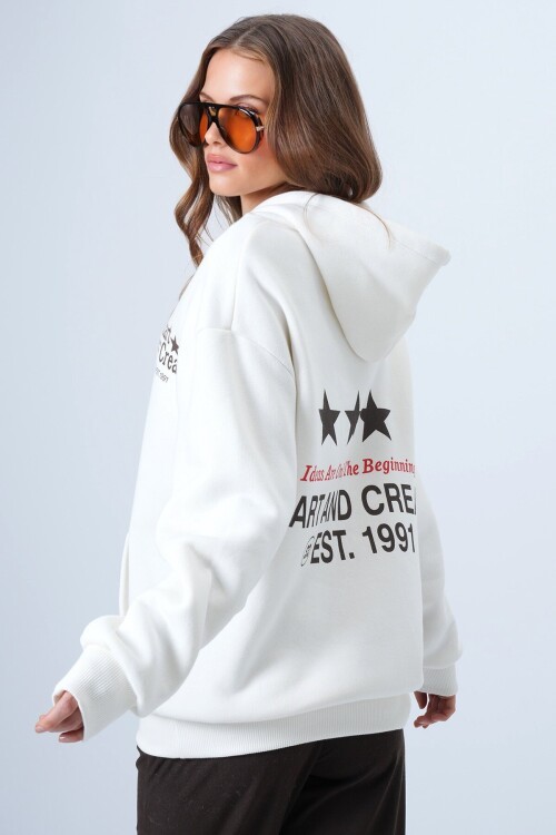 Kapüşonlu Baskılı Kanguru Cepli Uzun Kollu İçi Şardonlu 3 İplik Sweatshirt