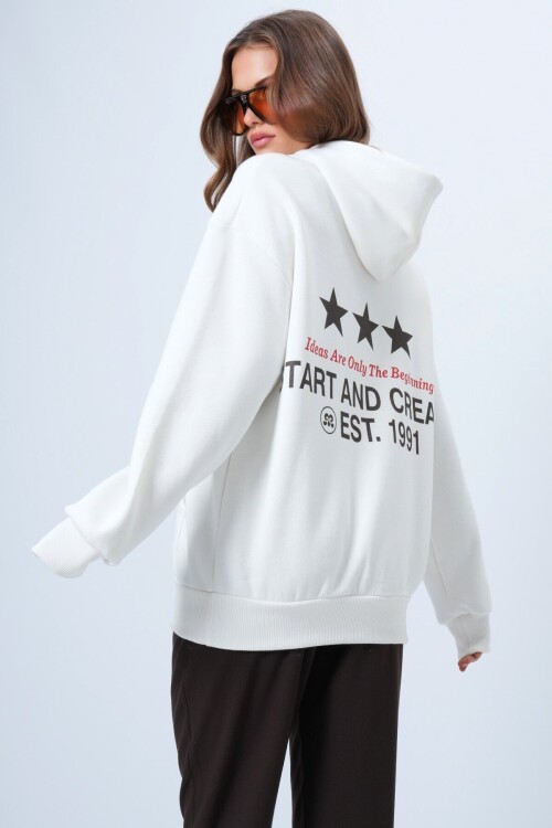 Kapüşonlu Baskılı Kanguru Cepli Uzun Kollu İçi Şardonlu 3 İplik Sweatshirt