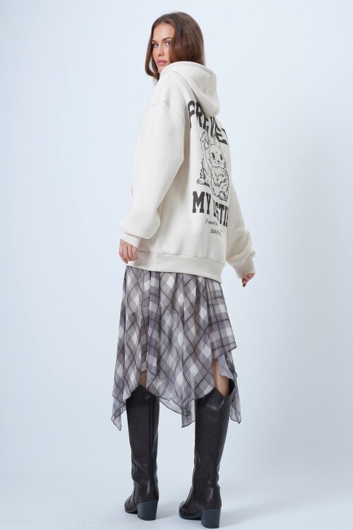 Kapüşonlu Baskılı Kanguru Cepli Uzun Kollu İçi Şardonlu 3 İplik Sweatshirt