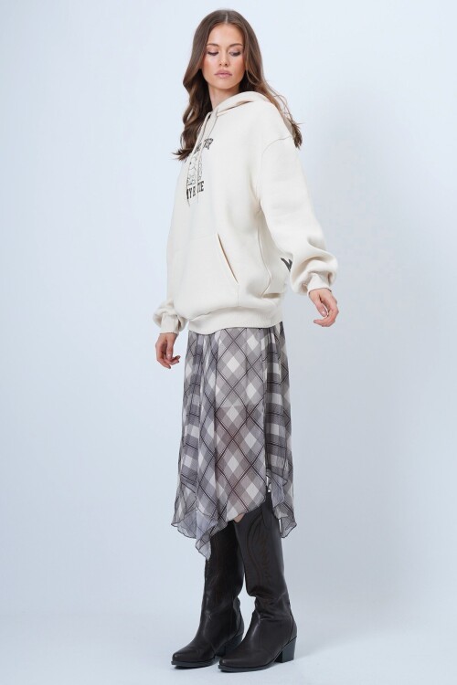 Kapüşonlu Baskılı Kanguru Cepli Uzun Kollu İçi Şardonlu 3 İplik Sweatshirt