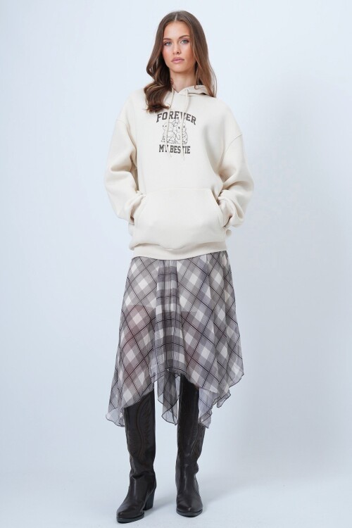 Kapüşonlu Baskılı Kanguru Cepli Uzun Kollu İçi Şardonlu 3 İplik Sweatshirt