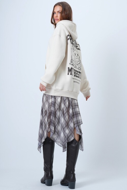 Kapüşonlu Baskılı Kanguru Cepli Uzun Kollu İçi Şardonlu 3 İplik Sweatshirt