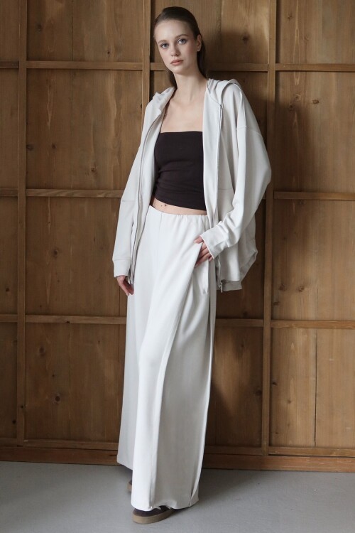 Yüksek Bel Çift Cepli Palazzo Dokuma Pantolon