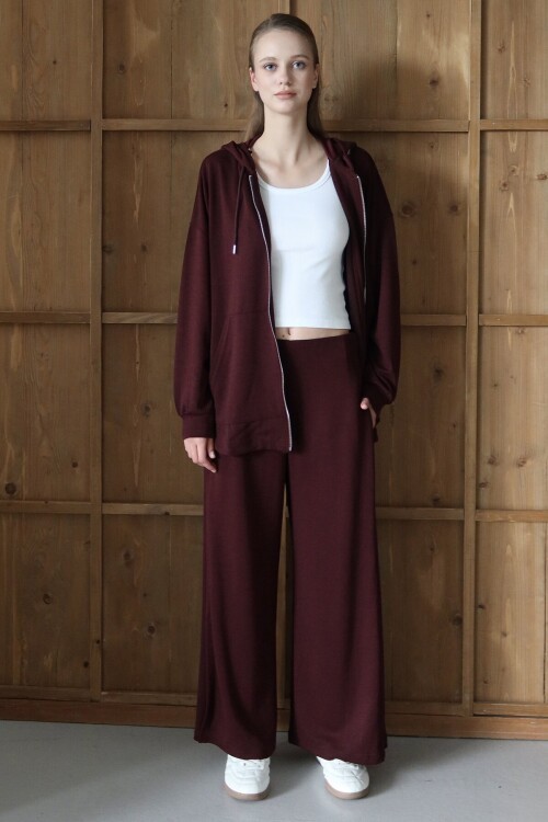 Yüksek Bel Çift Cepli Palazzo Dokuma Pantolon