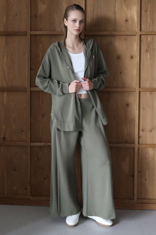 Yüksek Bel Çift Cepli Palazzo Dokuma Pantolon