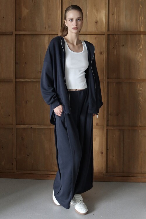 Yüksek Bel Çift Cepli Palazzo Dokuma Pantolon