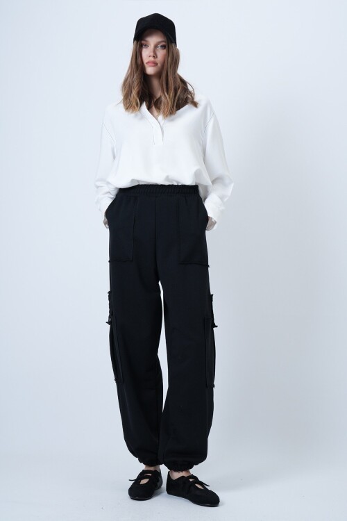 Kargo Cepli Dikiş Detaylı Pamuklu Jogger Pantolon