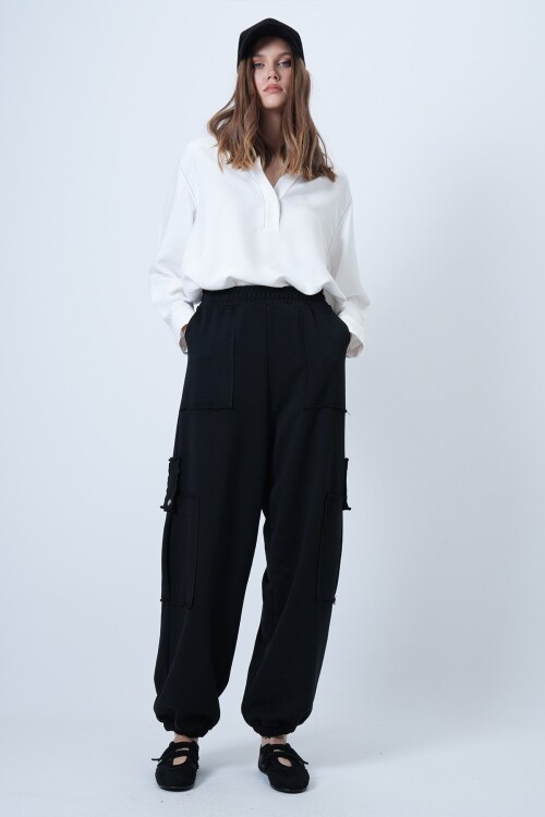 Kargo Cepli Dikiş Detaylı Pamuklu Jogger Pantolon