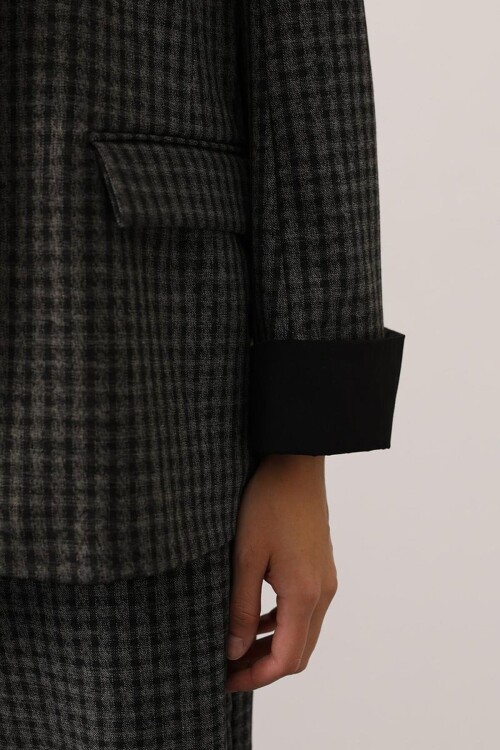 Kazayağı Desenli Oversize Blazer Ceket ve Palazzo Pantolon Takım