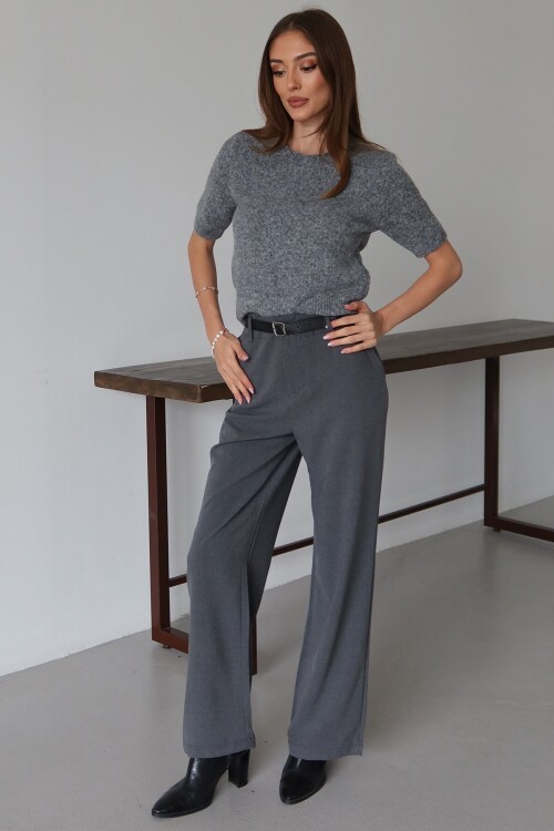 Kemerli Çift Cepli Palazzo Pantolon