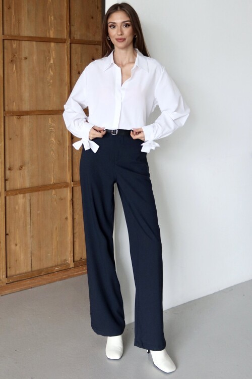 Kemerli Çift Cepli Palazzo Pantolon