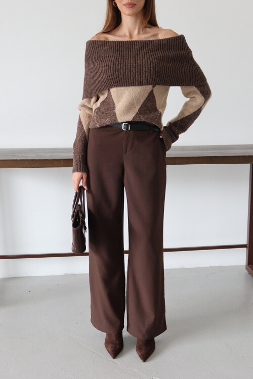 Kemerli Çift Cepli Palazzo Pantolon