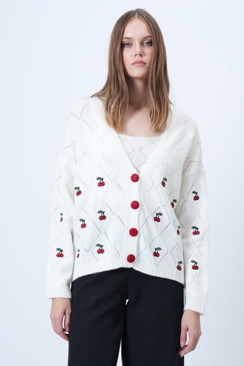 Kiraz Desen Triko Hırka Ve Atlet Takım