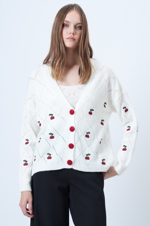 Kiraz Desen Triko Hırka Ve Atlet Takım